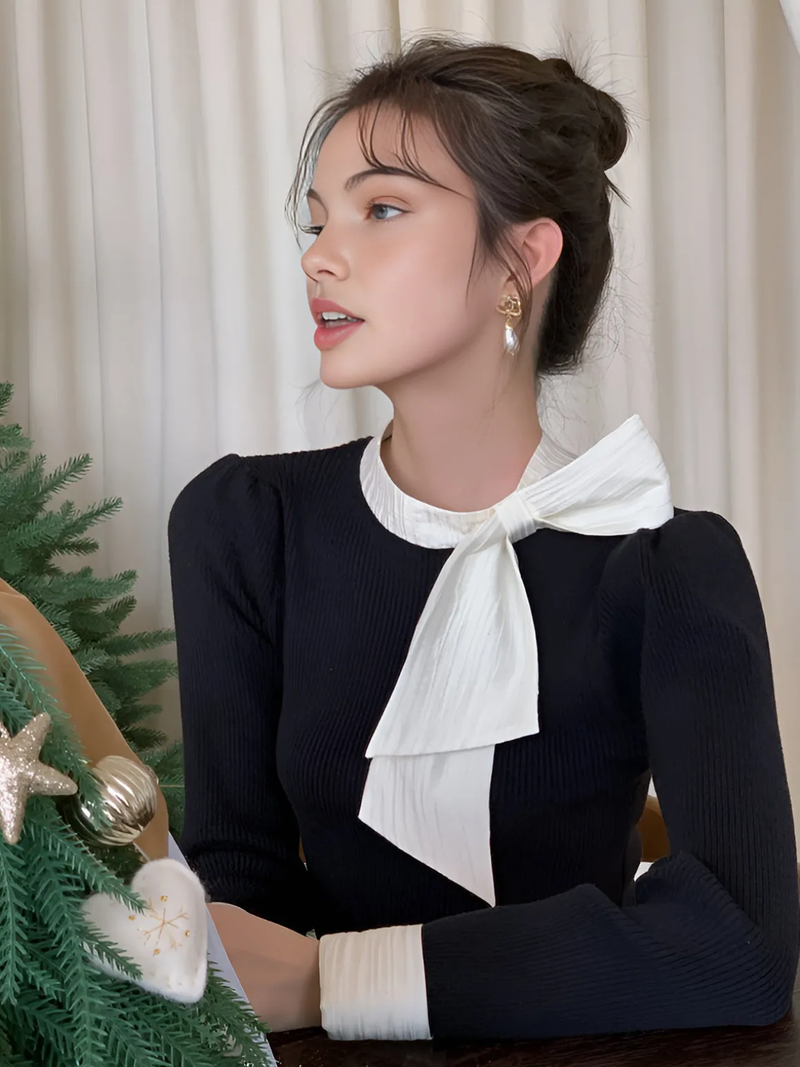 Color Block Bow Blouse