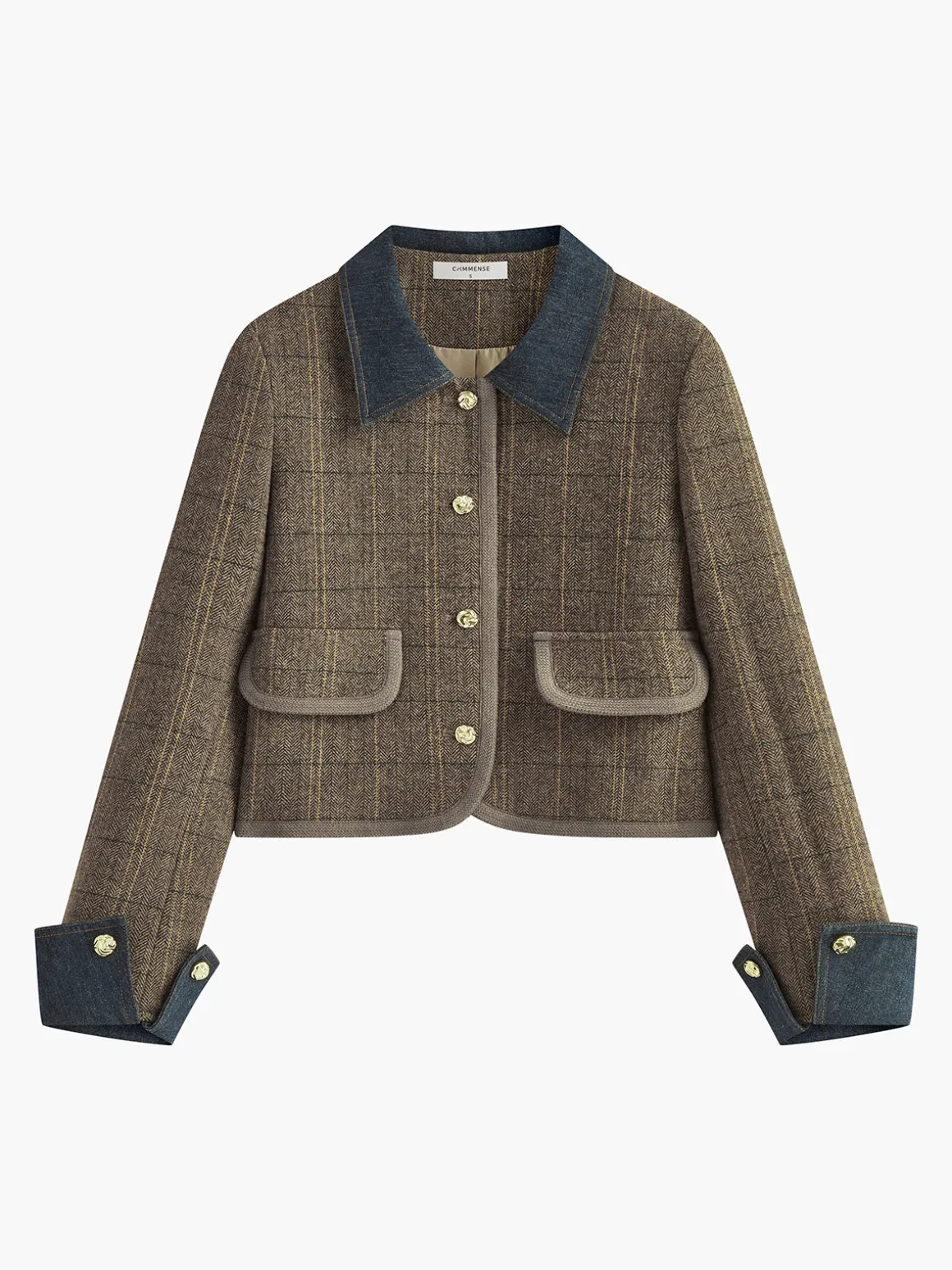 Color Block Checked Button Jacket