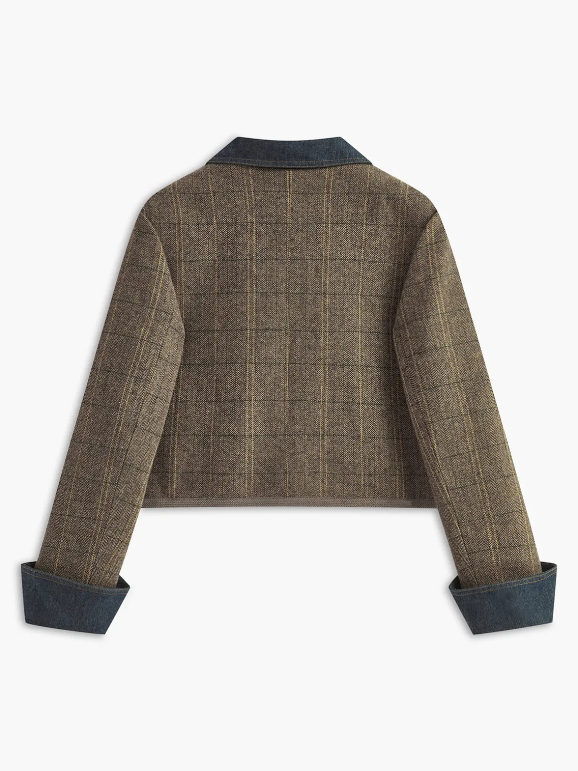 Color Block Checked Button Jacket