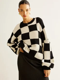 Color Block Checkerboard Sweater