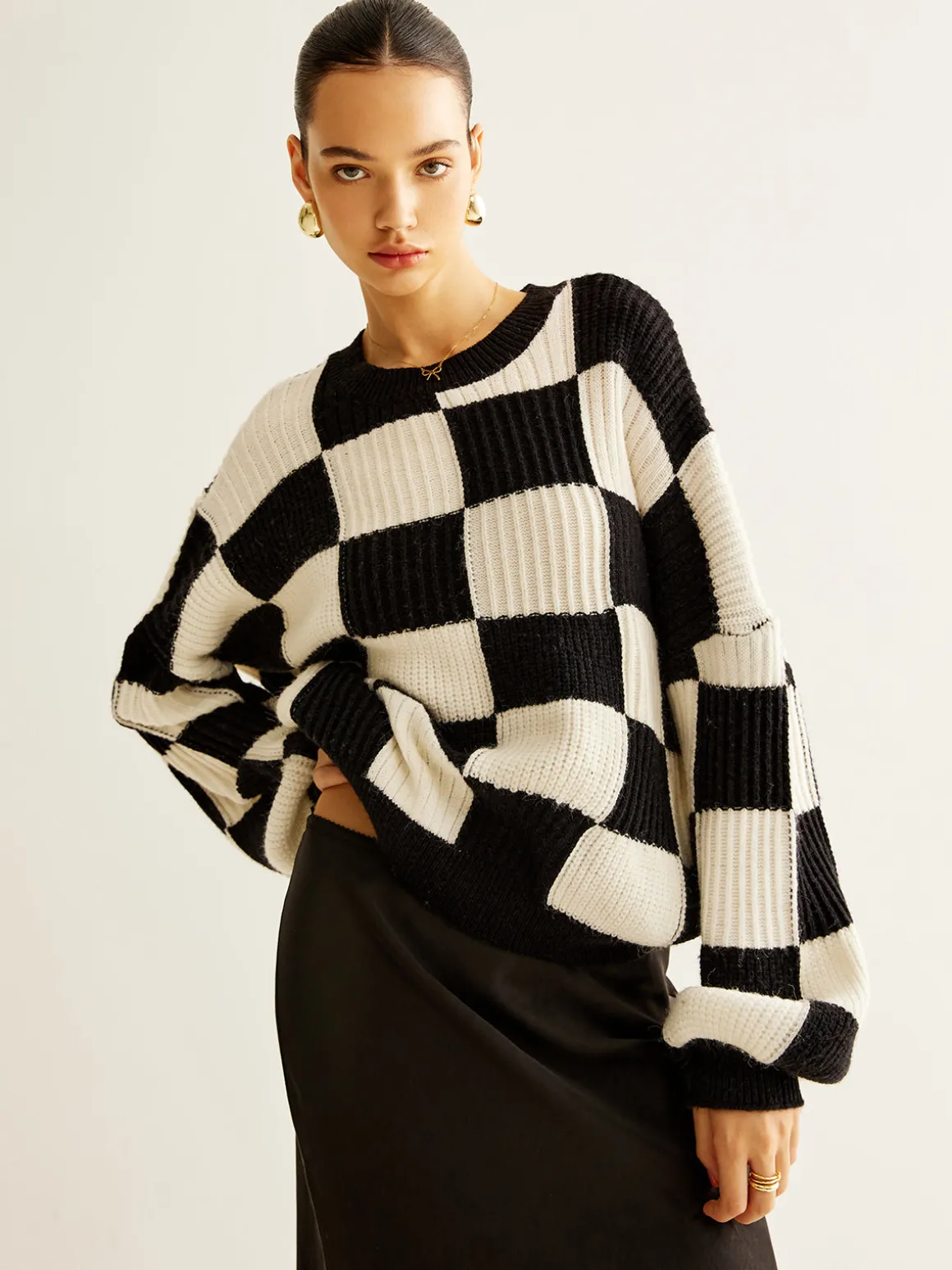 Color Block Checkerboard Sweater