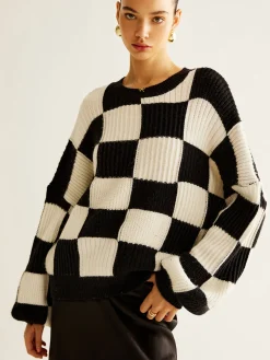 Color Block Checkerboard Sweater