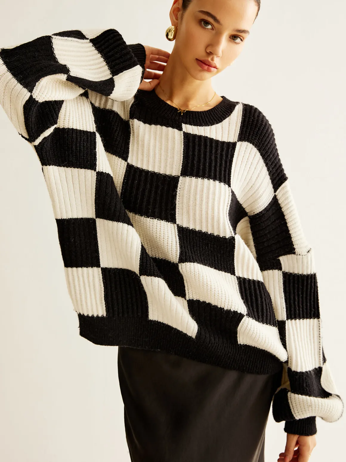 Color Block Checkerboard Sweater