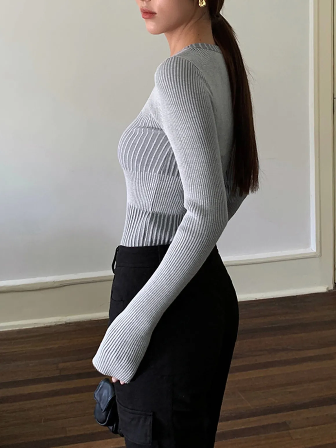 Color block Crew Neck Knit Top