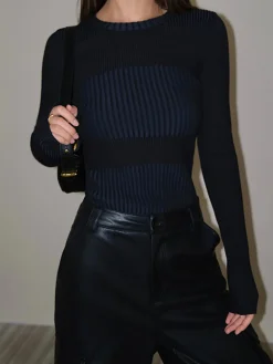 Color block Crew Neck Knit Top
