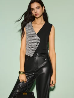 Color Block Criss Cross Button Vest