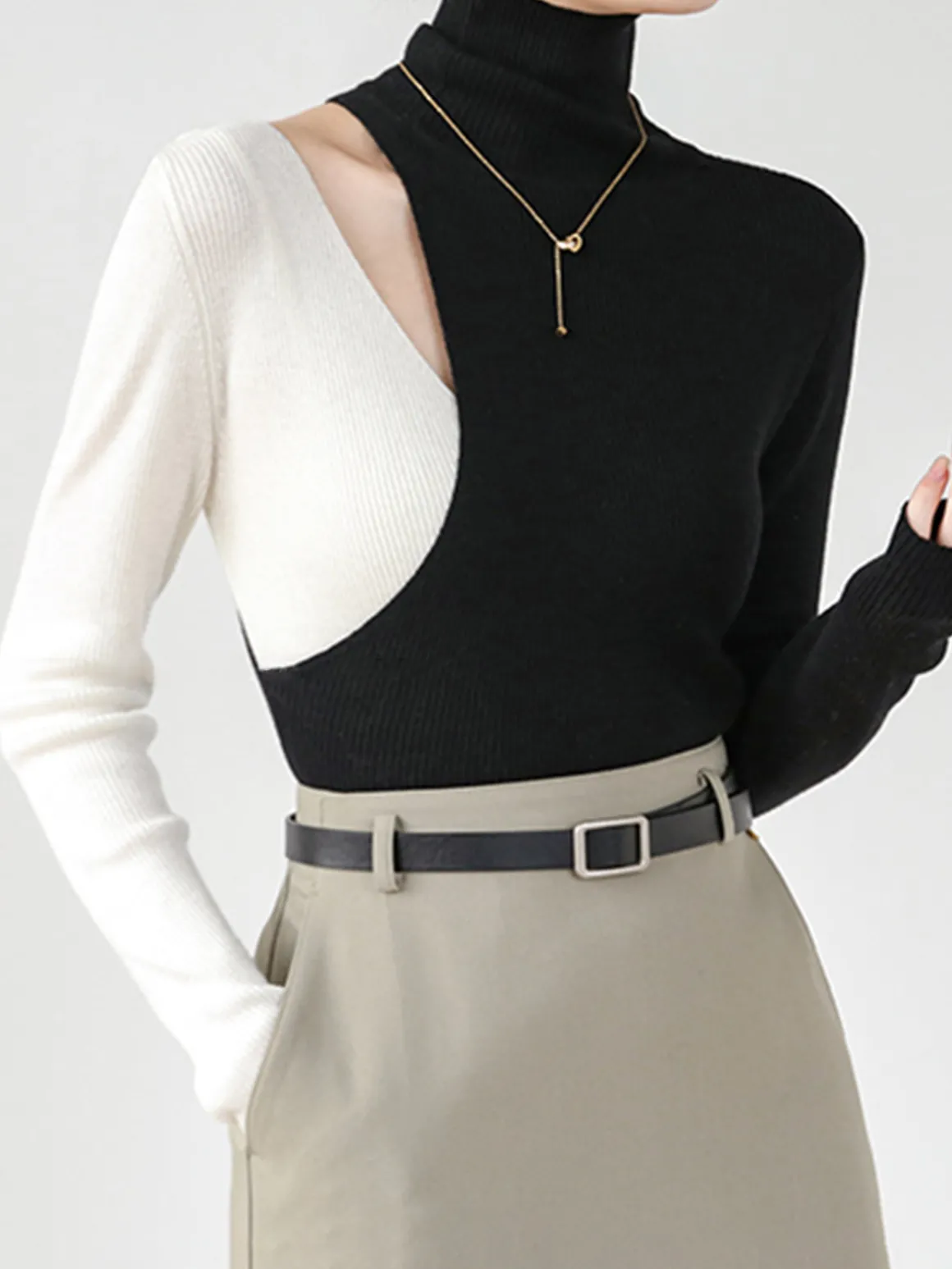 Color Block Cutout Knit Top