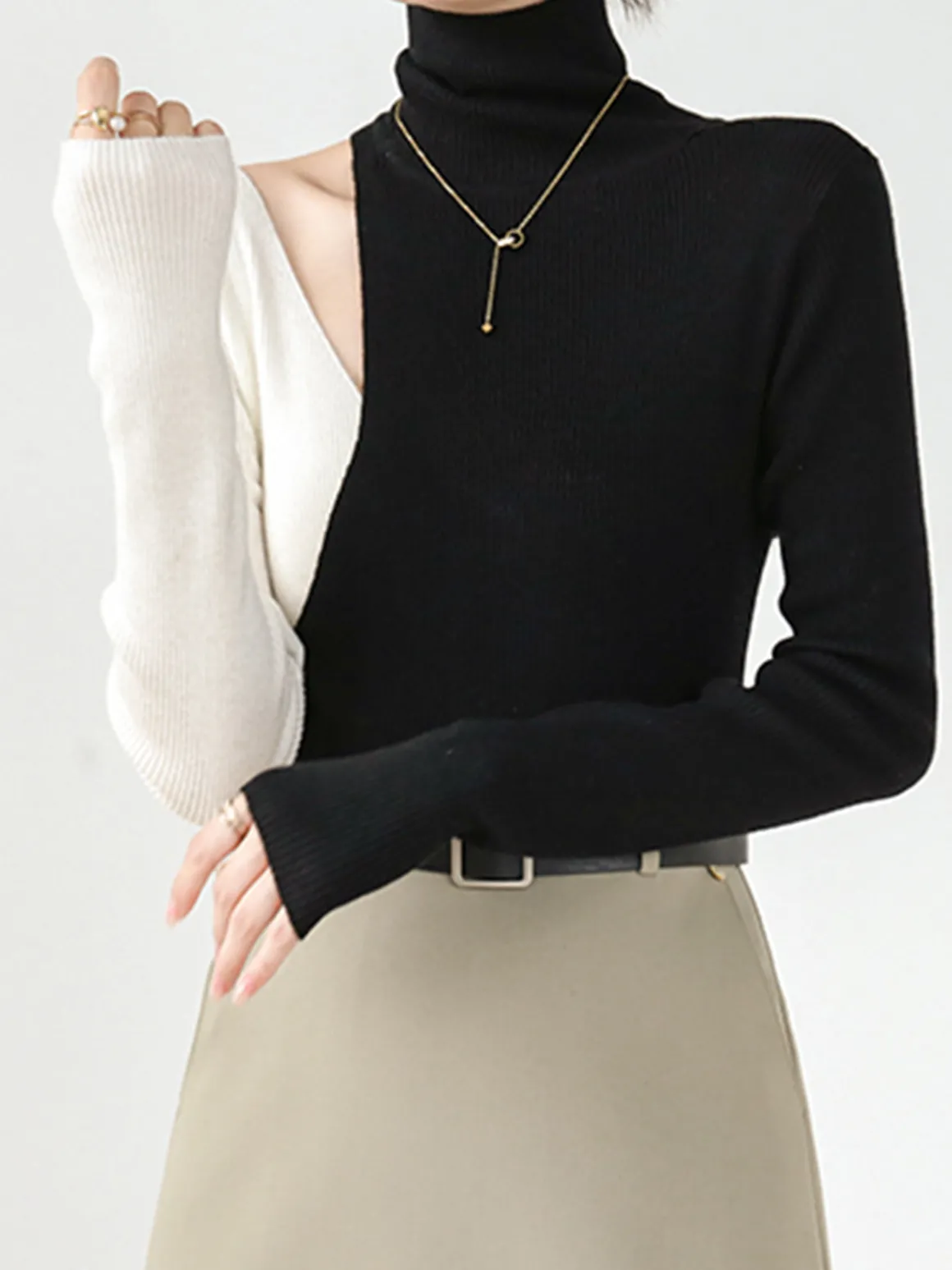 Color Block Cutout Knit Top