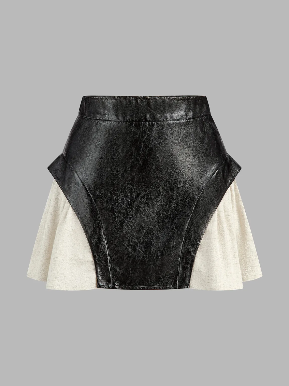 Color Block Faux Leather Mini Skirt