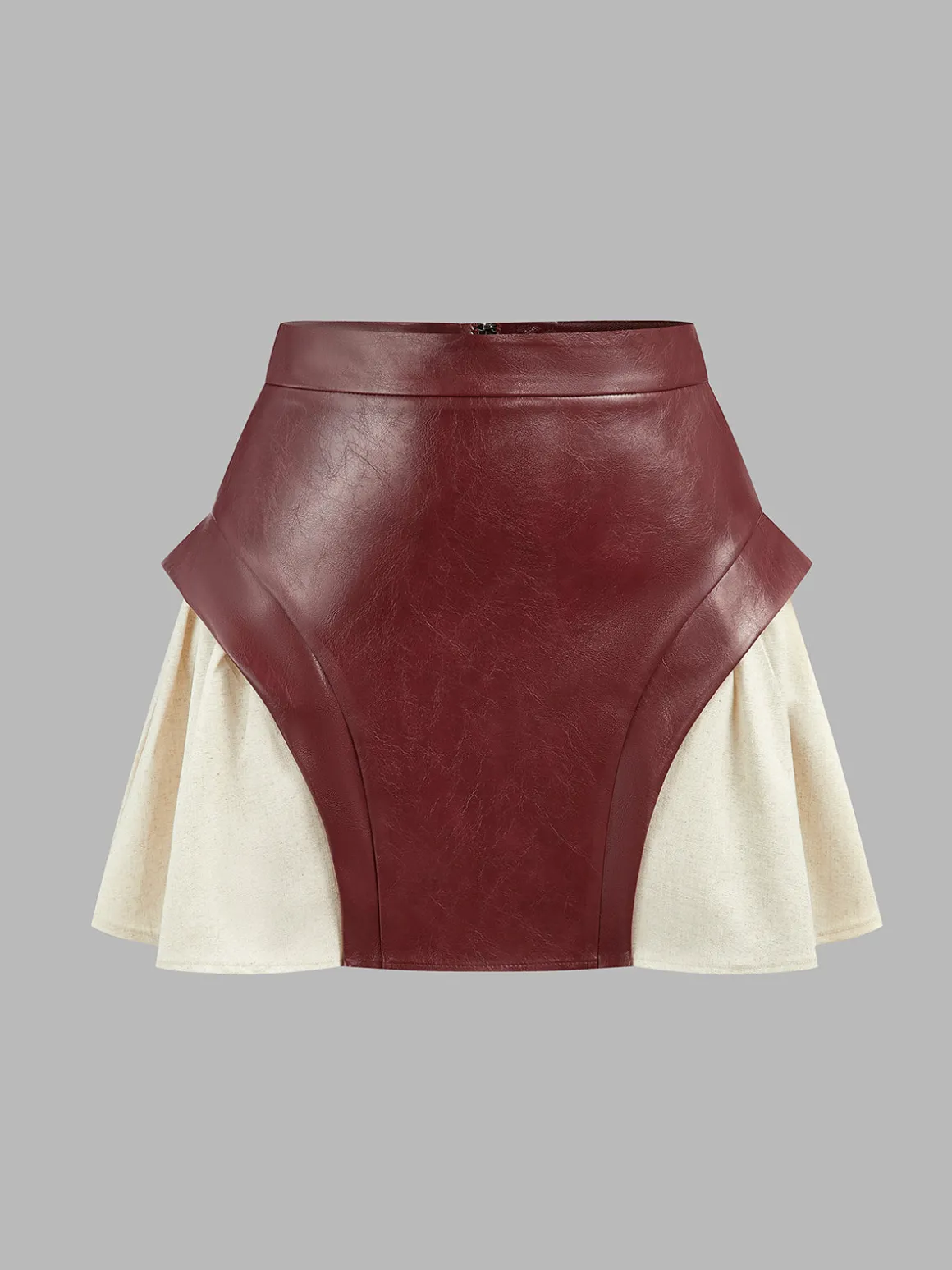 Color Block Faux Leather Mini Skirt