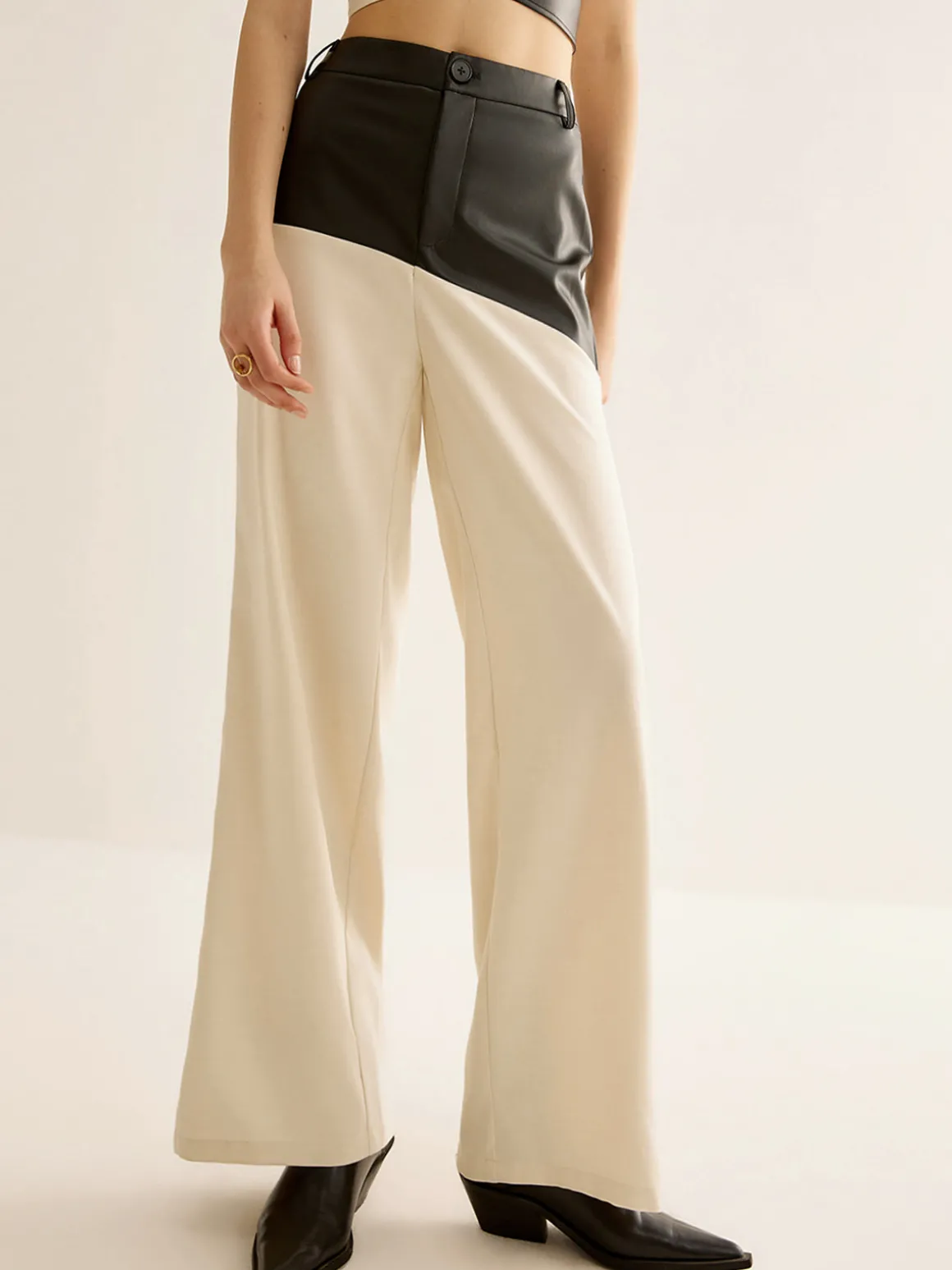 Color Block Faux Leather Pants