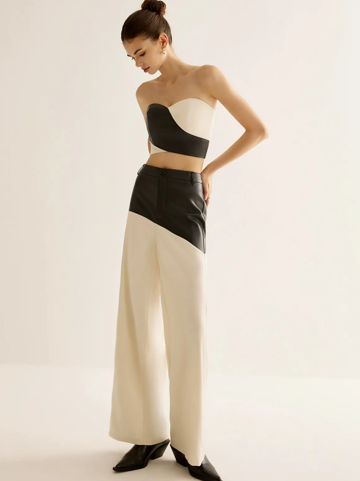 Color Block Faux Leather Pants