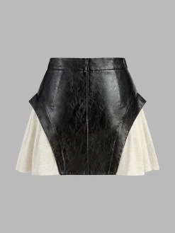 Color Block Faux Leather Mini Skirt