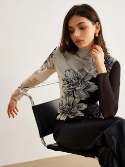 Color Block Floral Mesh Top