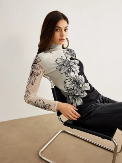 Color Block Floral Mesh Top
