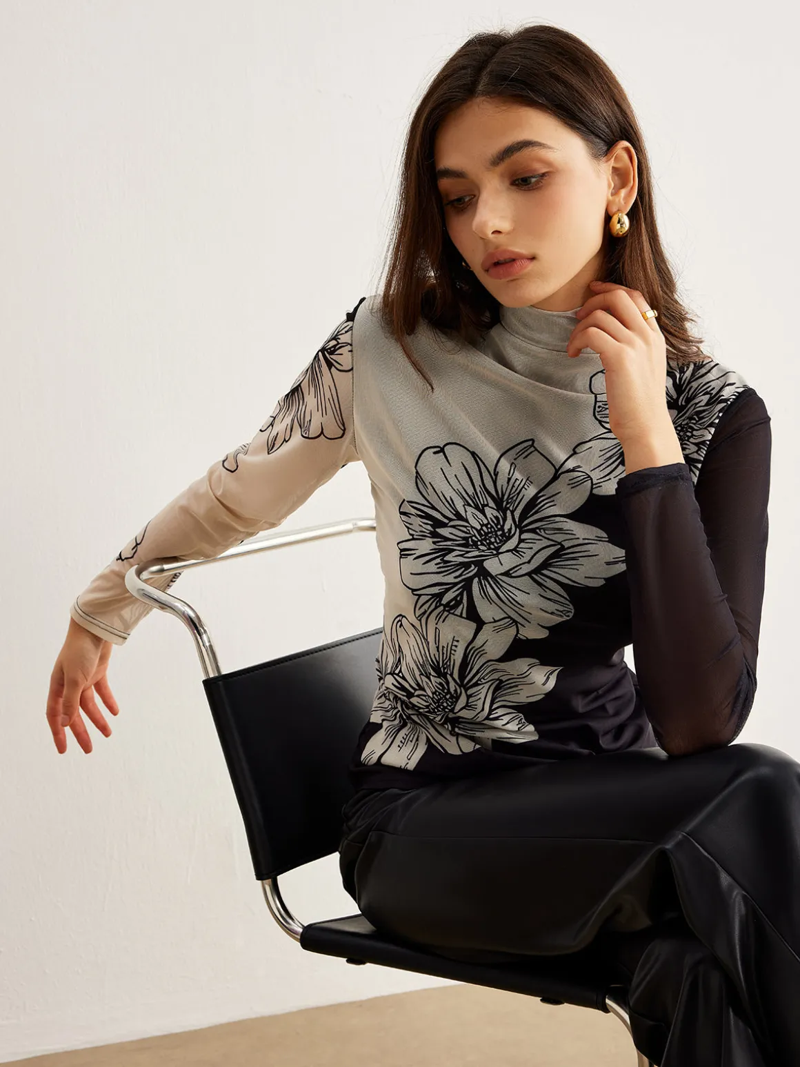 Color Block Floral Mesh Top