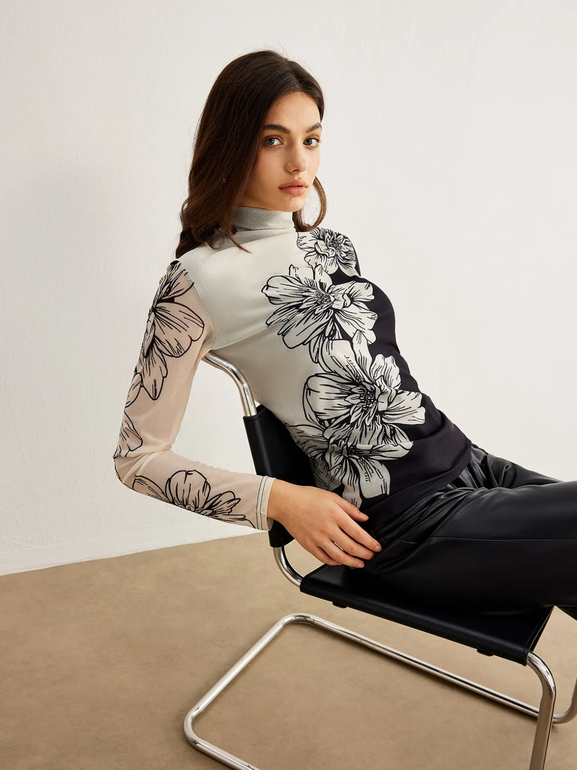 Color Block Floral Mesh Top