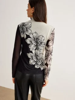 Color Block Floral Mesh Top