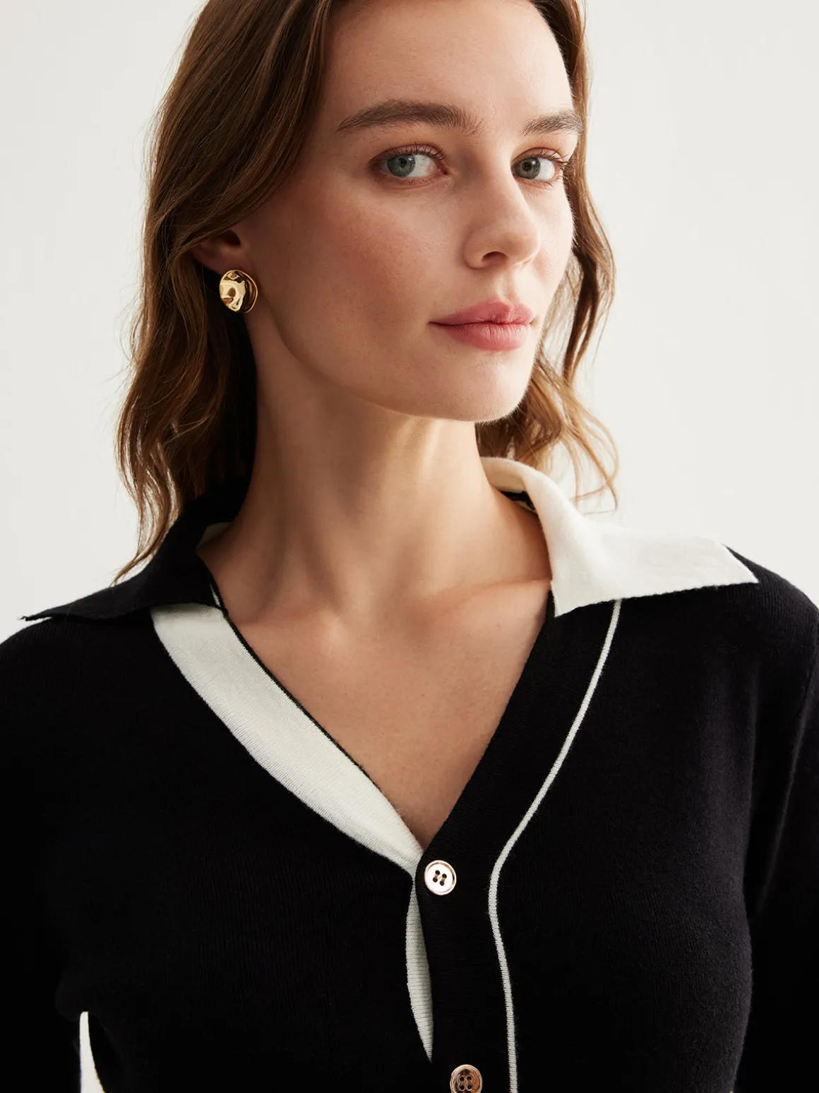 Color Block Lapel Button Cardigan