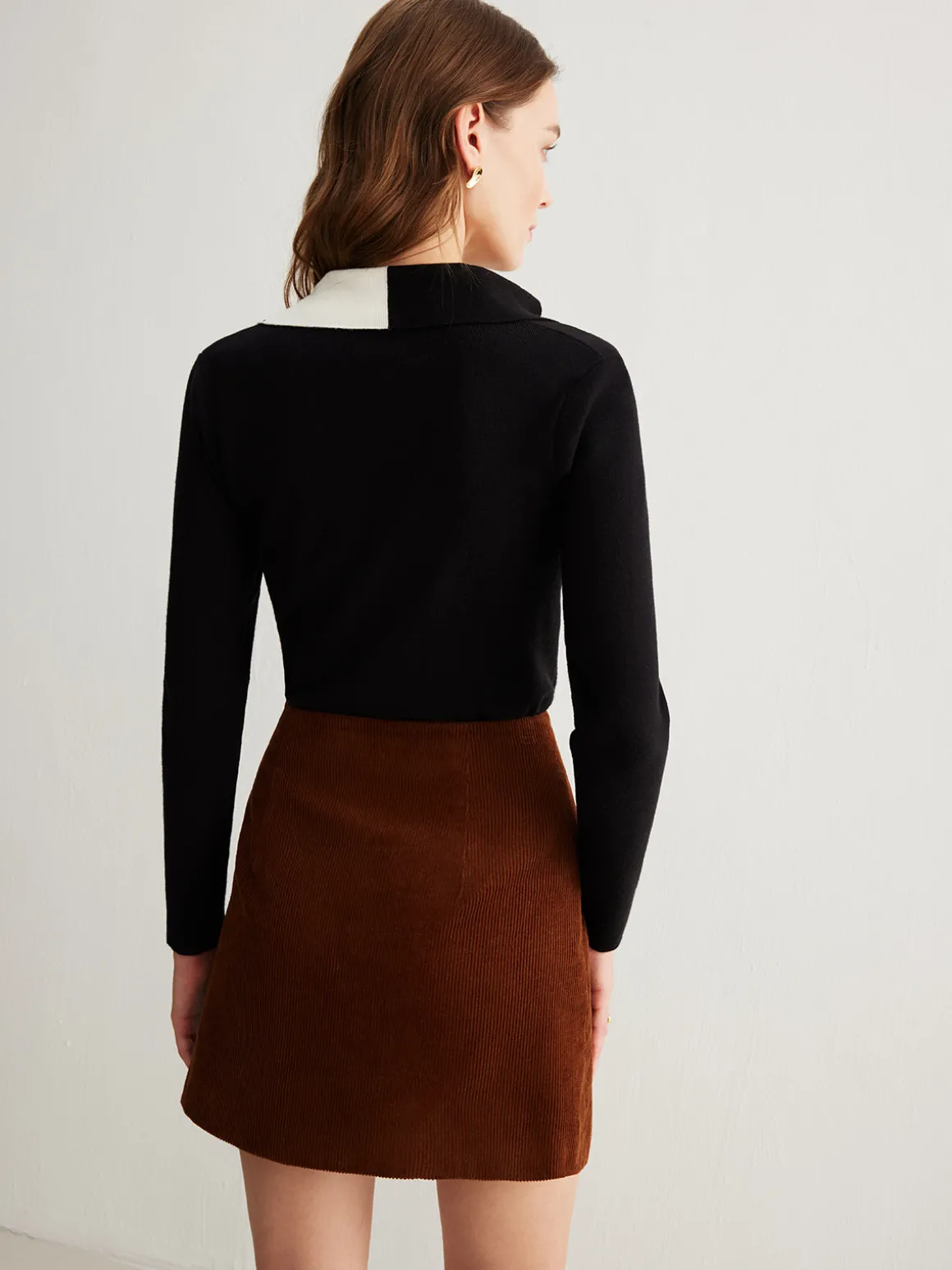 Color Block Lapel Button Cardigan