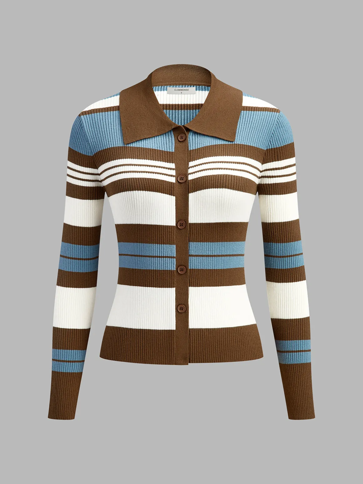 Color Block Lapel Slim Cardigan