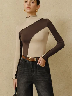 Color Block Lettuce Trim Jersey Top