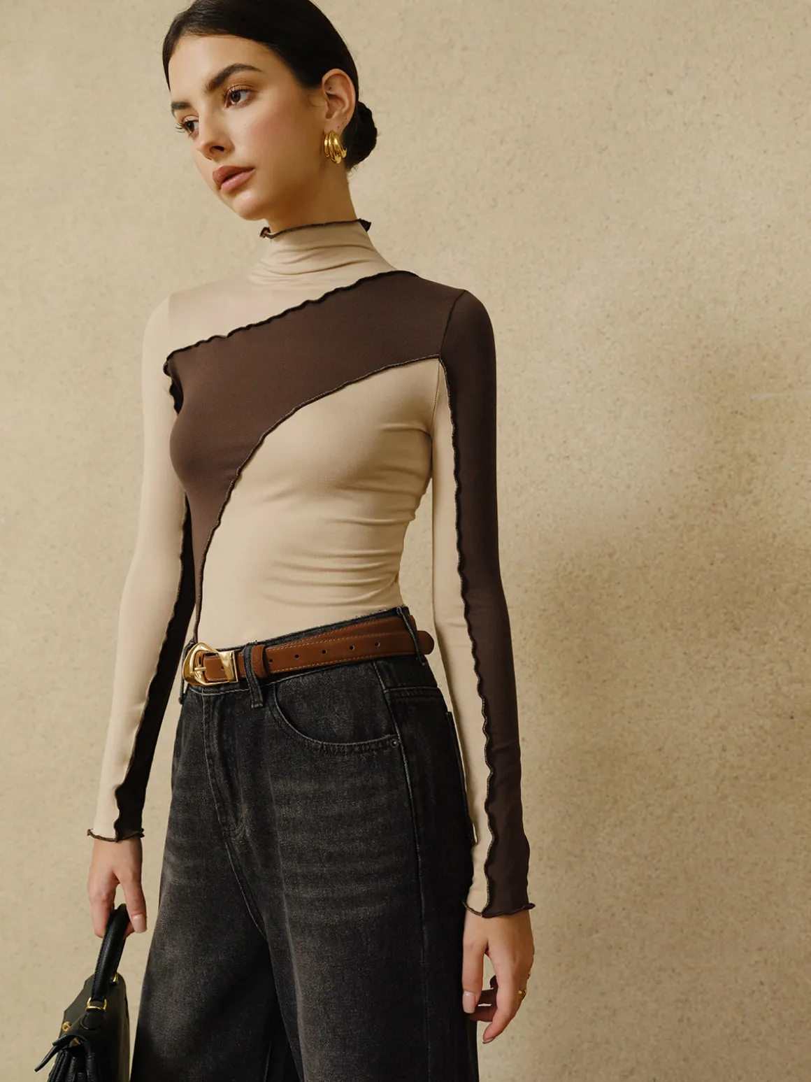 Color Block Lettuce Trim Jersey Top