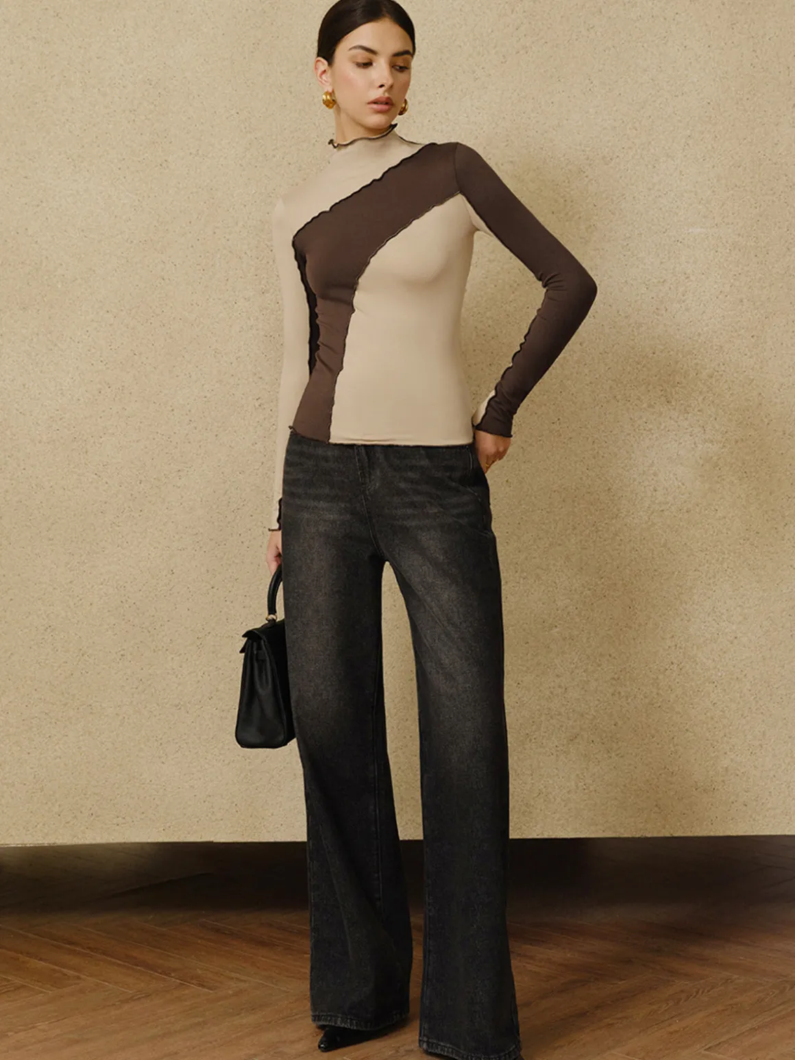 Color Block Lettuce Trim Jersey Top