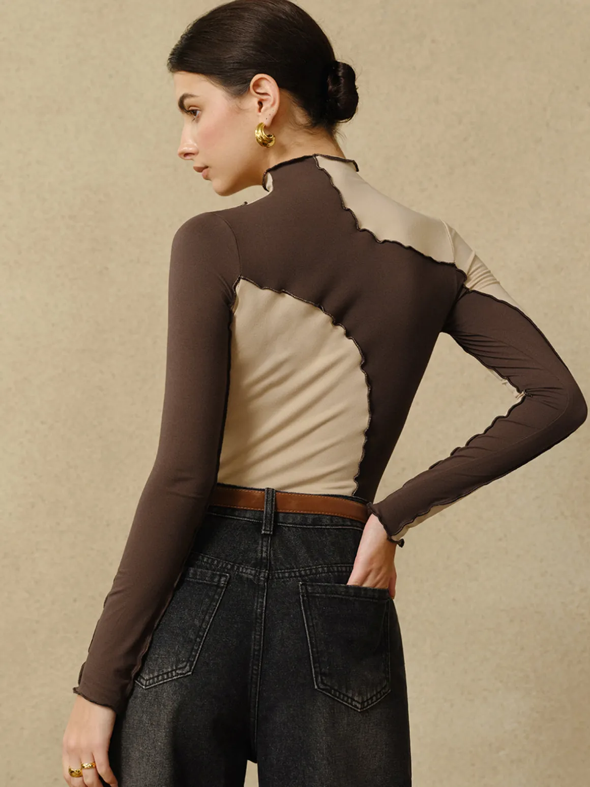 Color Block Lettuce Trim Jersey Top