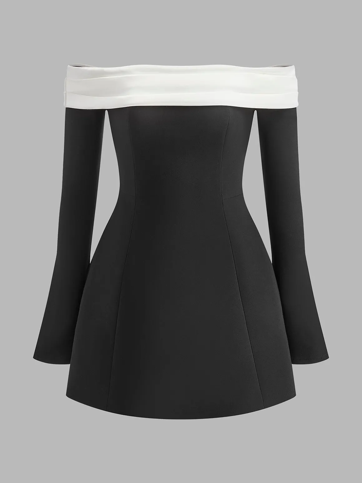 Color Block Off-Shoulder Bell Sleeve Dress