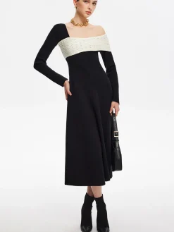Color Block One-Shoulder Sweater Dress
