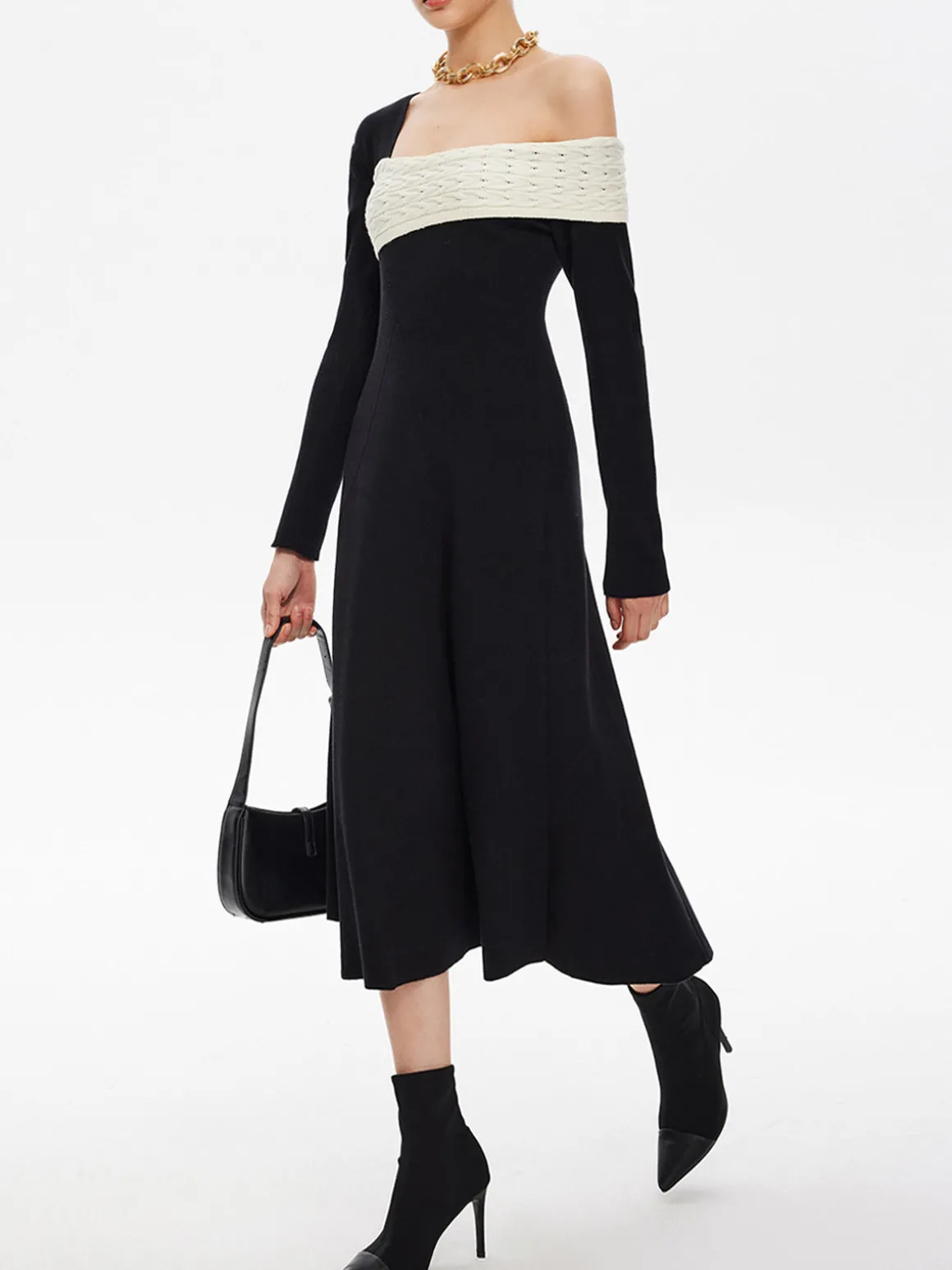 Color Block One-Shoulder Sweater Dress