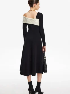 Color Block One-Shoulder Sweater Dress
