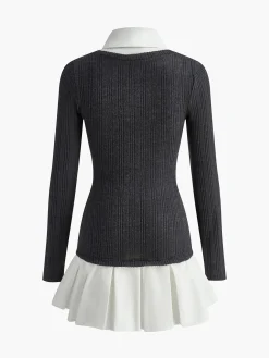 Color Block Panel Lapel Knit Dress