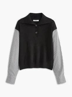 Color Block Panel Lapel Sweater