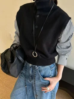 Color Block Panel Lapel Sweater
