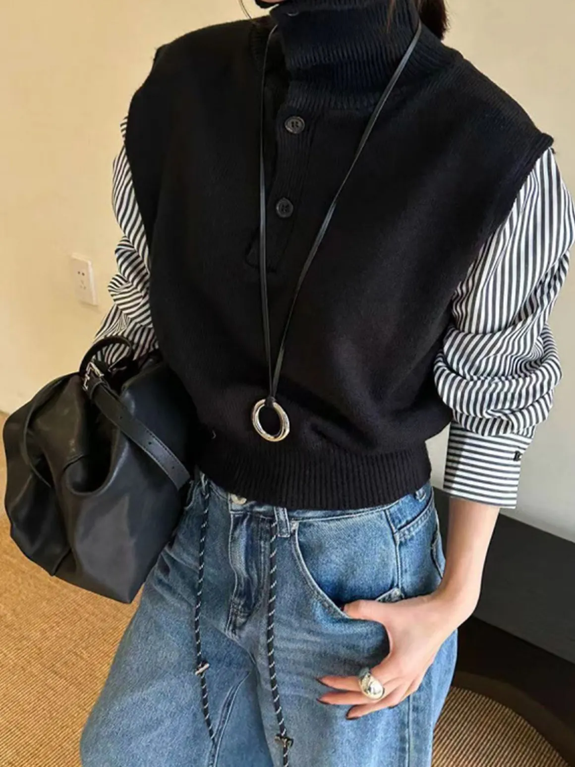 Color Block Panel Lapel Sweater
