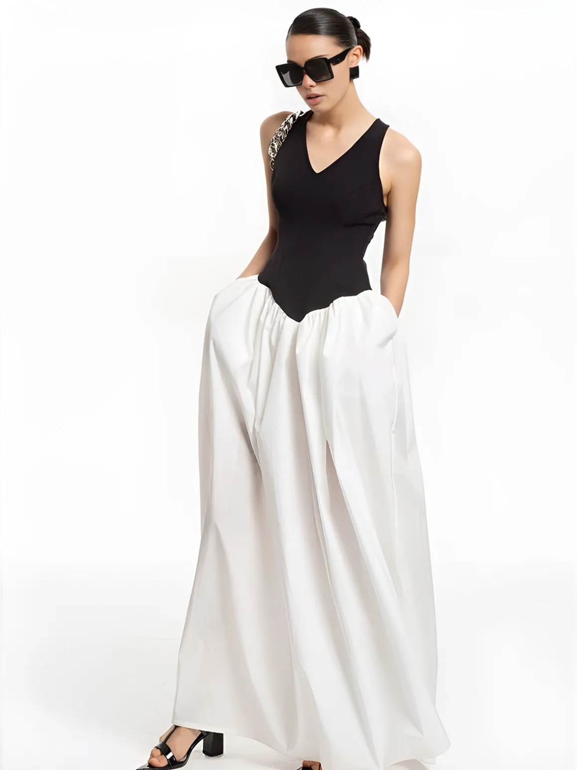 Color Block Panel Pockets Dress