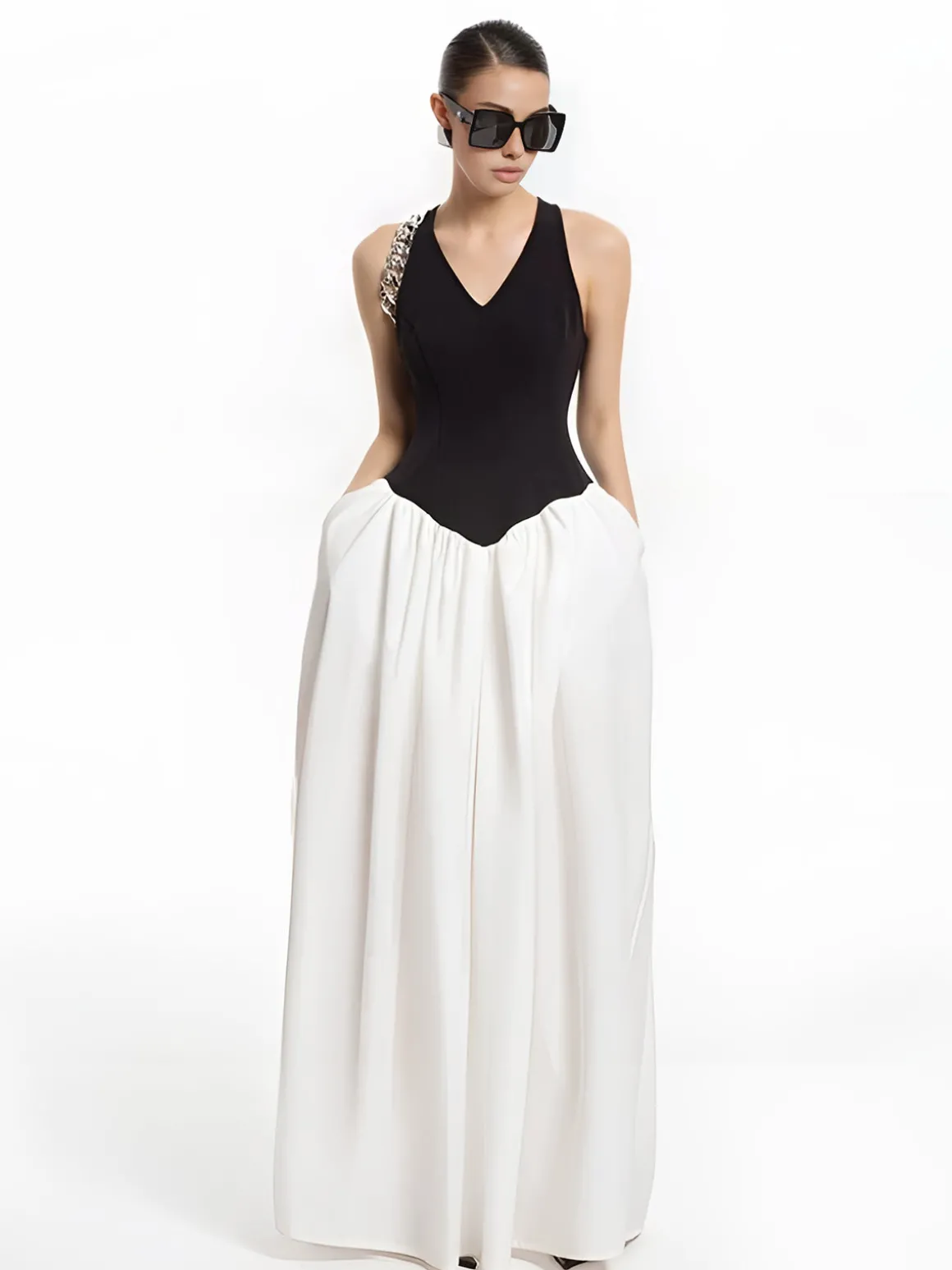 Color Block Panel Pockets Dress