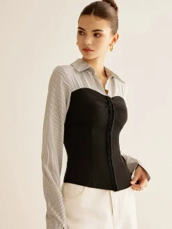 Color Block Panel Polo Blouse