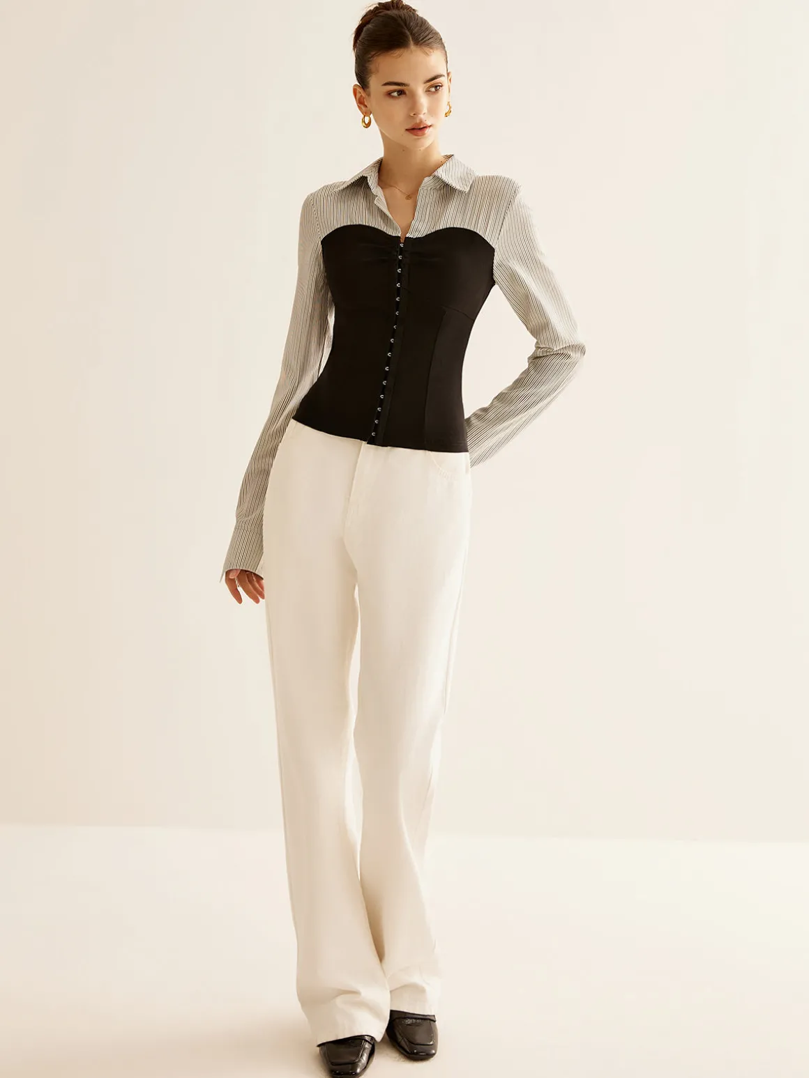 Color Block Panel Polo Blouse