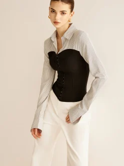 Color Block Panel Polo Blouse