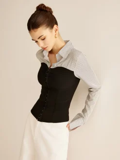 Color Block Panel Polo Blouse