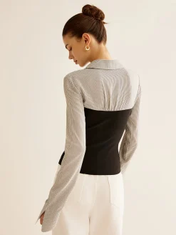 Color Block Panel Polo Blouse