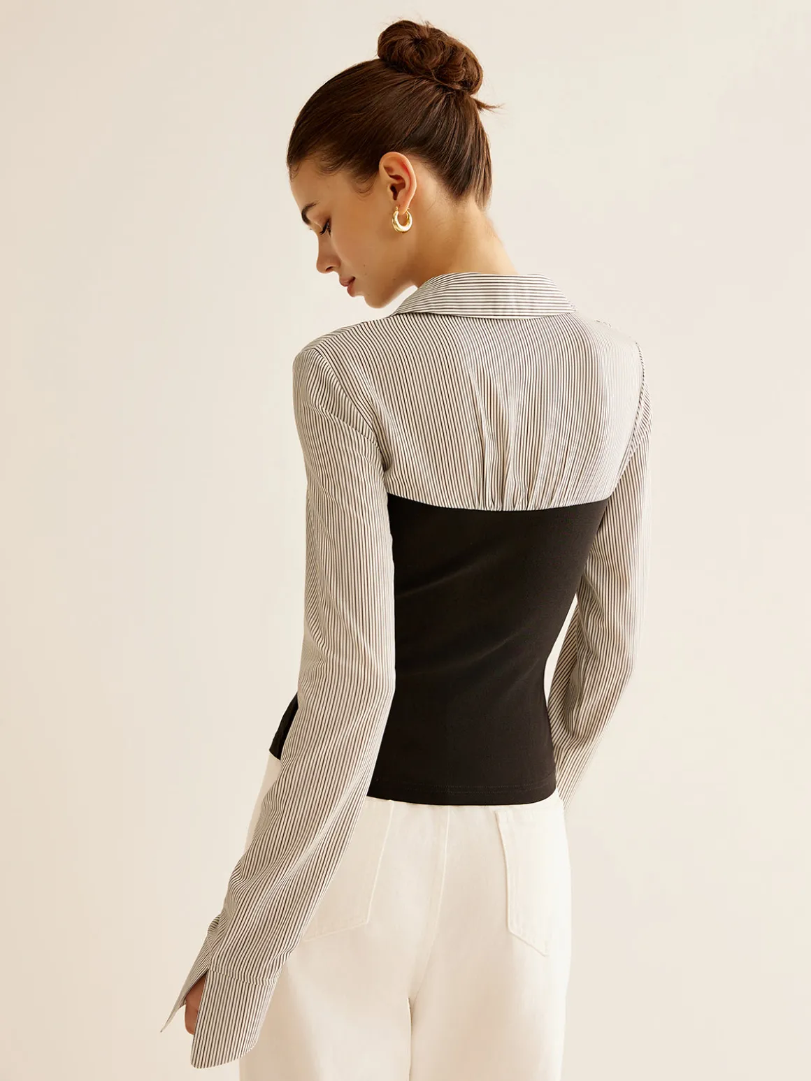 Color Block Panel Polo Blouse