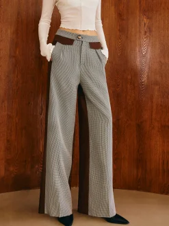 Color Block Plaid Straight Pants