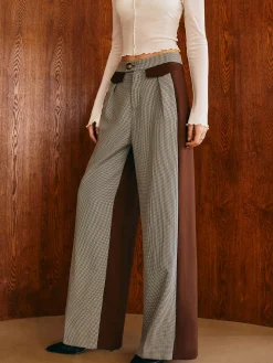 Color Block Plaid Straight Pants