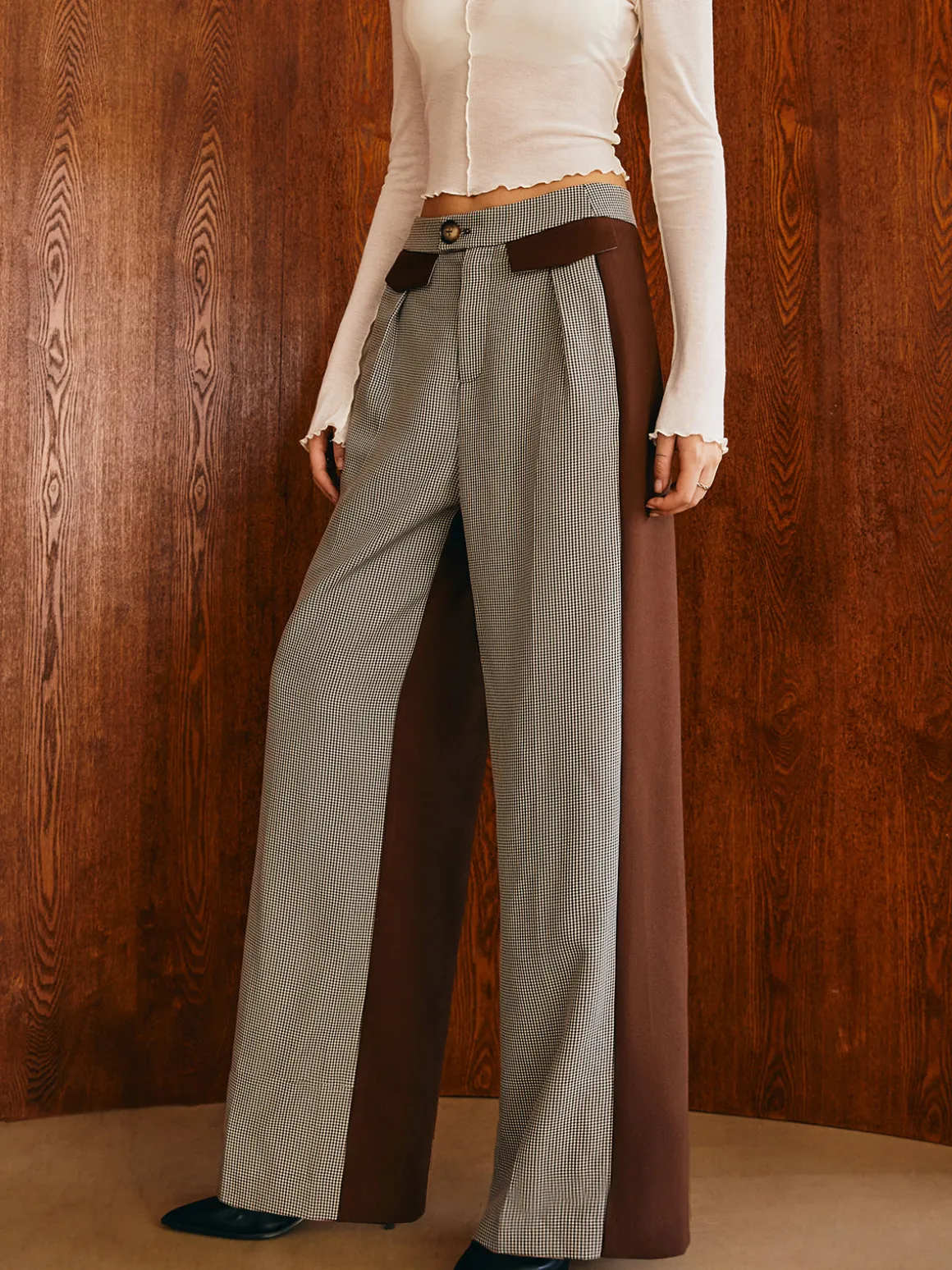Color Block Plaid Straight Pants
