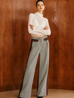 Color Block Plaid Straight Pants