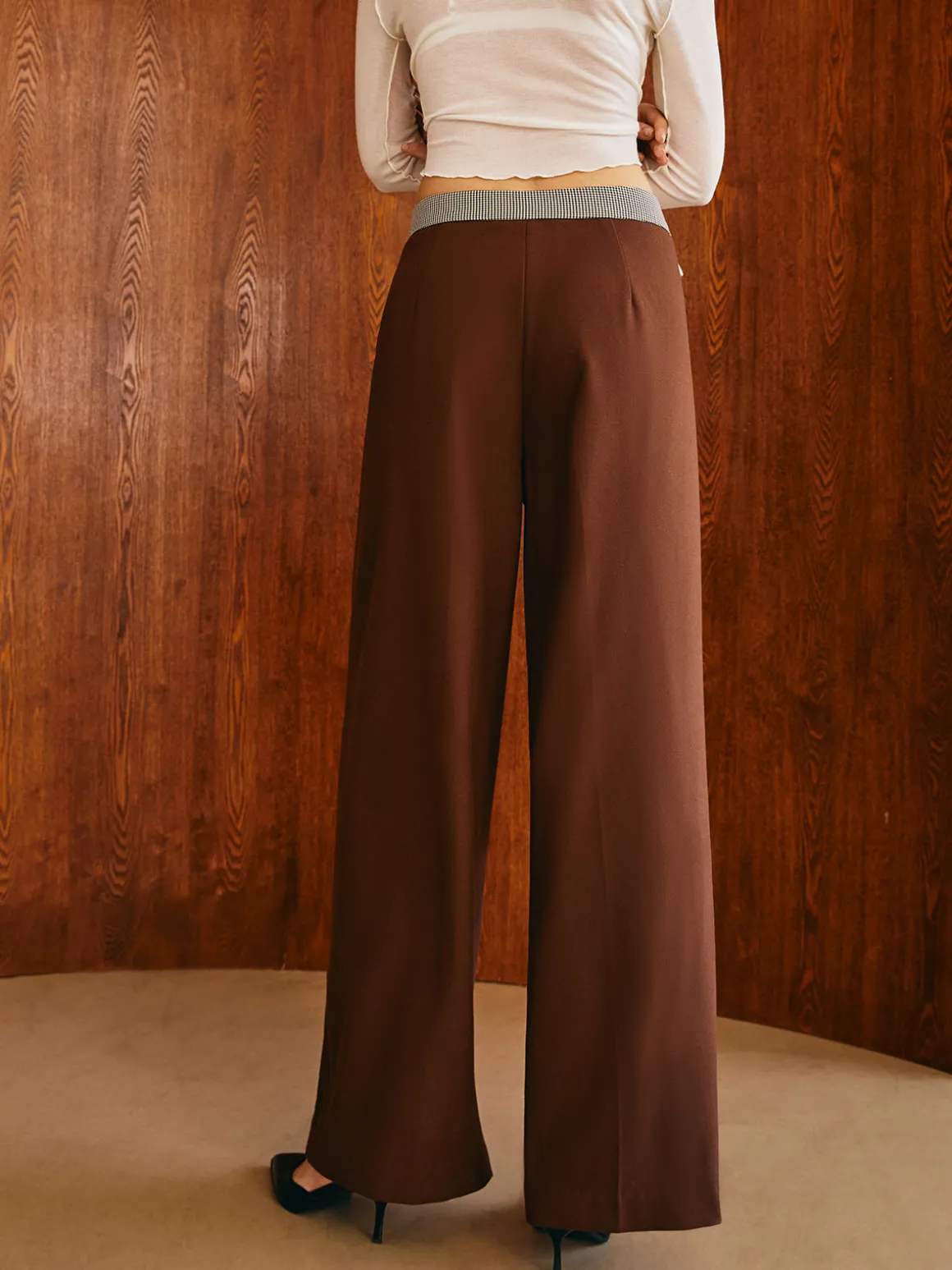 Color Block Plaid Straight Pants